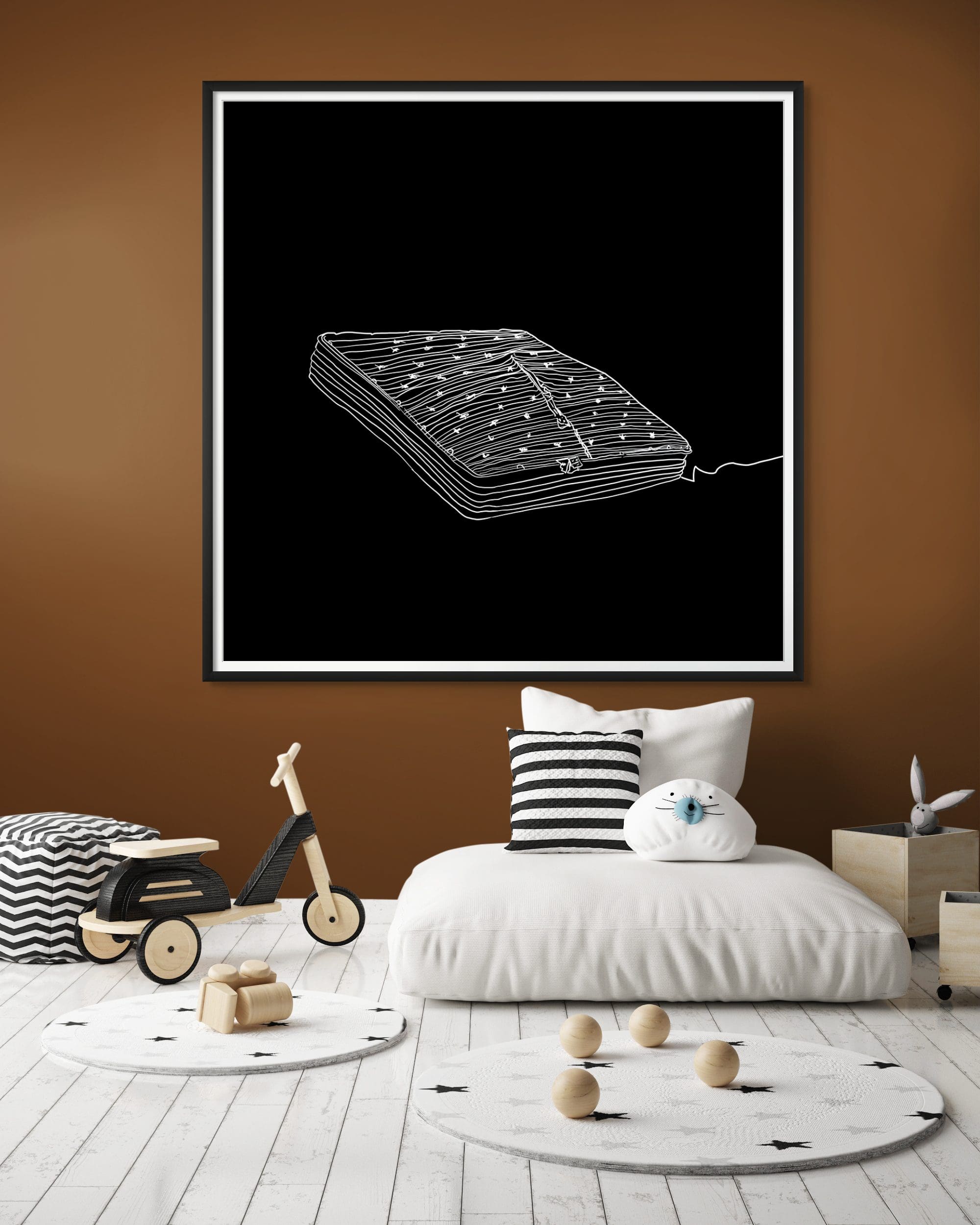 black and white line art of a mattress